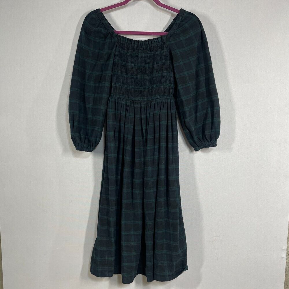 J. Crew Dark Green and Black Plaid Maxi Dress